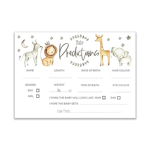The Little Party Company Baby Shower Game - pacote de 10 cartões de previsão de safari branco bebé (BSWHITESAFPRED10)