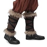 KUOIN Medieval Faux Fur Leg Wraps, Eskimo Cosplay Boots Covers Renaissance Costume Accessories (Brown-1)