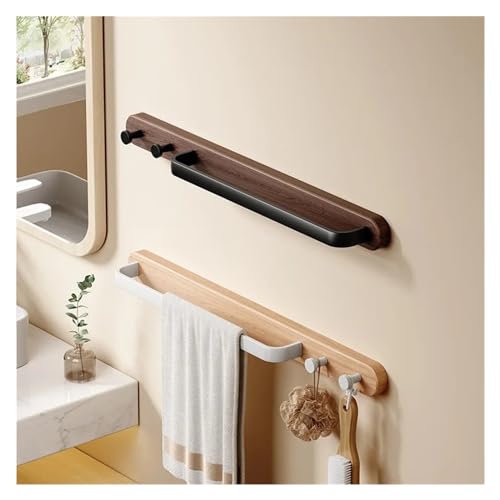 Soporte para toallas sin taladro con balda superior de madera natural 3