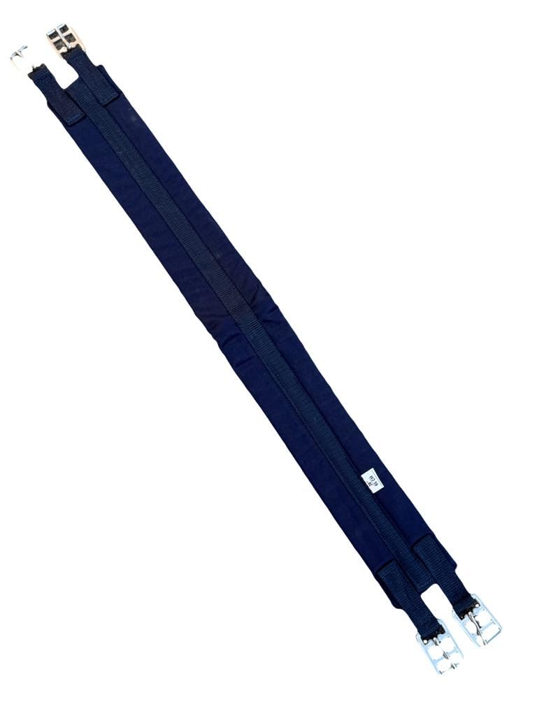 Horse Cotton Girth for Saddle, Padded, Stainless Steel Buckles, Blue and Black (Blue, 46")