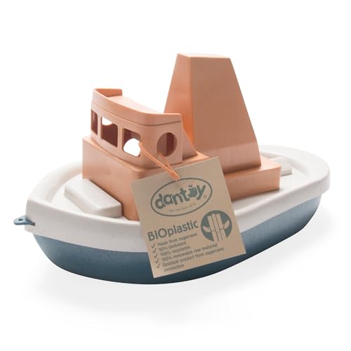 Image of Dantoy: BIO Tuff Tuff Boat - Peach & Blue Toy Tug Boat, Indoor & Outdoor Play, Bath-Beach-Backyard-Water, Recycled Plastic, Kids & Toddlers Ages 2+