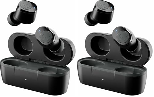 Skullcandy Jib True 2 Wireless Earbuds,Bluetooth Headphones,Up to 33 Hours Battery with Charging Case,Noise Isolating Fit,Sweat and Water Resistant,Microphone for iPhone Android-True Black,(Pack of 2)