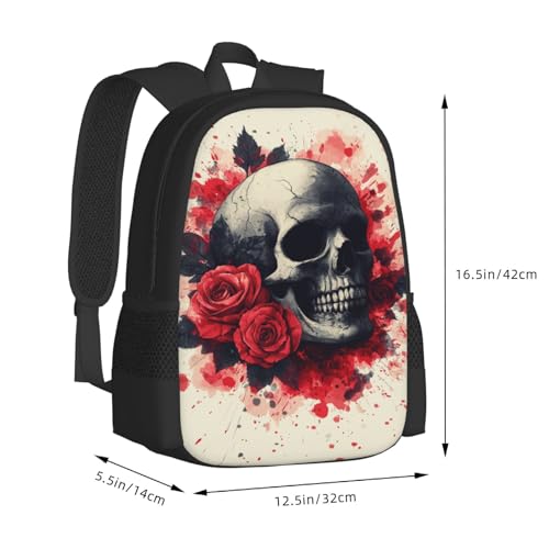 Image of Floral Skull Print Backpack For Men Women Lightweight Daypack For Daily Commutes Business Travel Hiking