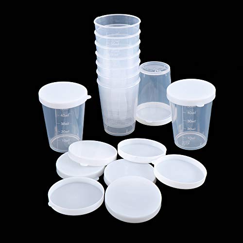 Leadigol 50ml Plastic Transparent Measuring Cups Pack of 10, Clear Cups Plastic Measuring Cups Laboratory Test Calibration Liquid Measuring Cups Container with Lid