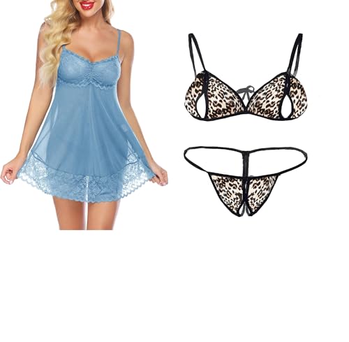 Image of SSoShHub Lace Babydoll Lingerie Sexy Mini Chemise Mesh Wedding Nightie Bridal Nightdress with Bikini