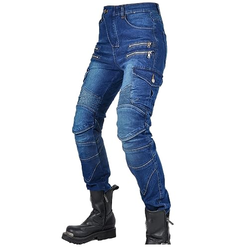 CBBI-WCCB Damen Moto Jeans Motorrad Hose mit Protektoren Motorradhose Mit Reißverschluss (DE/NL/SE/PL, Bundweite & Schrittlänge, 28, 31, Blau)