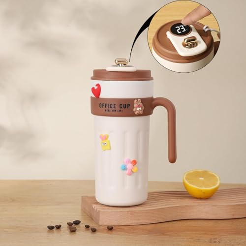 Image of NYRWANA Smart Coffee Travel Mug 650ml | 304 Stainless Steel Vacuum Insulated Cup | LED Touch Screen Temperature Display | Leak-Proof Flask for Hot & Cold Drinks, Office, Travel & Outdoor (Cream Brown)