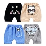 DUDUFUN 4er-Pack kleine Baby Mädchen Jungen Baumwoll Haremshosen Shorts Cartoon Bedruckte Shorts-Outfits,2-3 Jahre