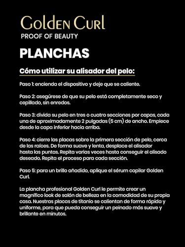 Golden Curl Planchas del Pelo para Alisar y Rizar - 5 Años de Tranquilidad - Alisador y Rizador de Pelo 2 en 1 Profesional - Modelador de Cabello para Alisar o Hacer Ondas (Oro)