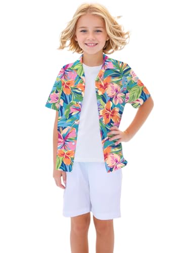 Image of Betusline Girls' and Womens' Hawaiian Shirt Blouse Button Down Beach Shirts