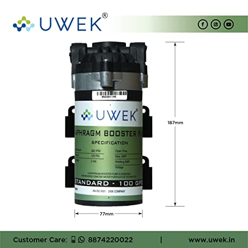 Image of UWEK Standard RO pump 100 gpd original - Corrosion resistant Copper Winding RO Booster Pump Compatible with Aquaguard, Livpure, Pureit, Havells and other RO Water Purifier (1 Year Warranty)