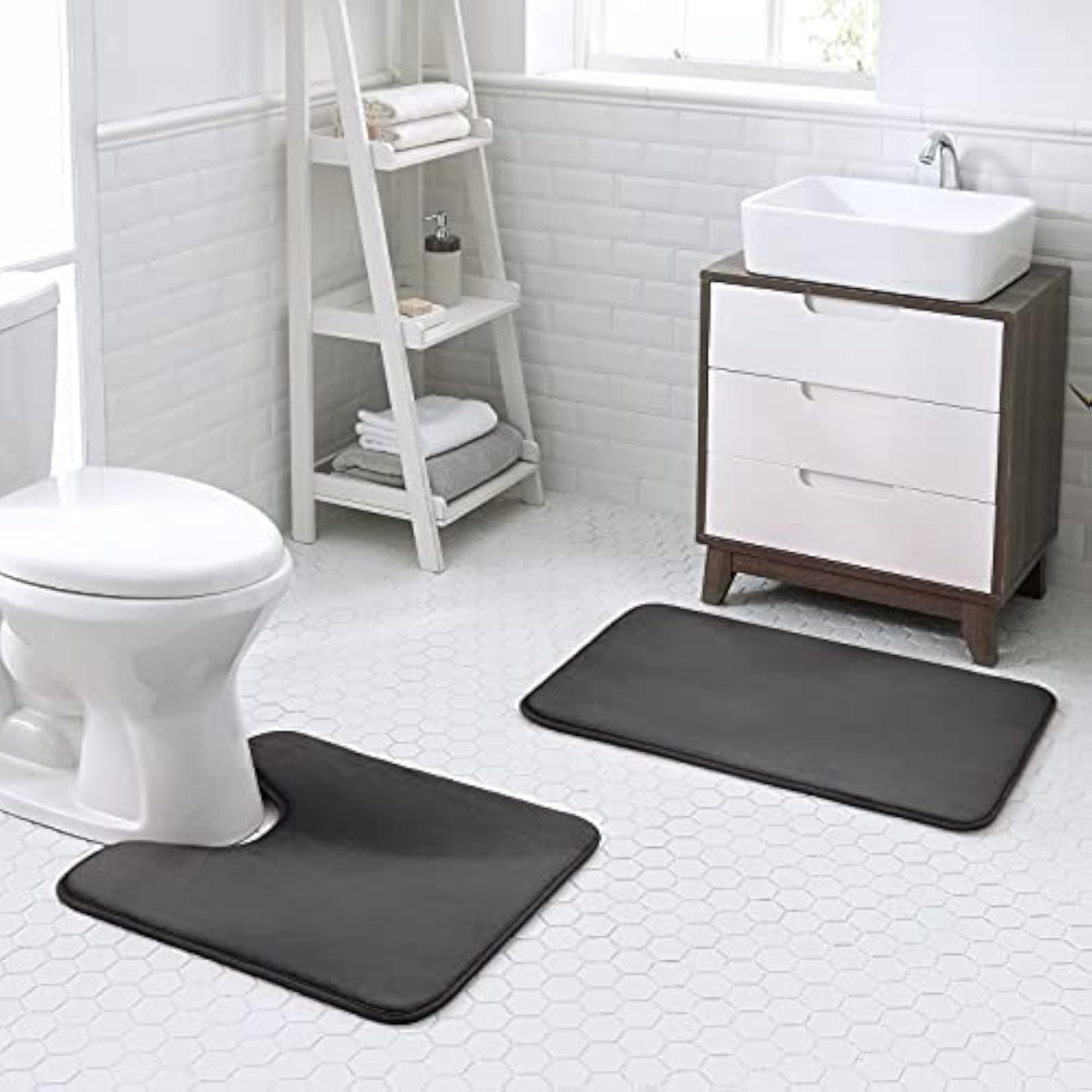Dark Grey Memory Foam Bath Mat, Non-Slip and Absorbent