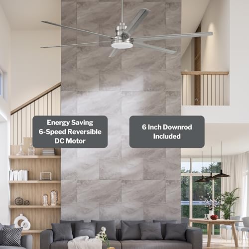 Craftmade Mondo MND72BNK6 | 72″ Brushed Polished Nickel Ceiling Fan | 6‑Speed Reversible DC Motor | 6‑Blade 21° Pitch Aluminum Blades | High Airflow 7,467 CFM | Light Kit Optional | Indoor Use Only