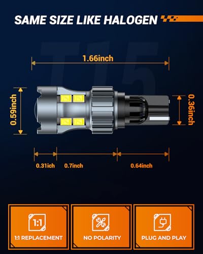 Image of SEALIGHT 921 912 LED Bulbs Reverse Backup Light, Super Bright W16W 906 912 921 LED with Projector Replacement for T15 Backup Lights(Pack of 2)