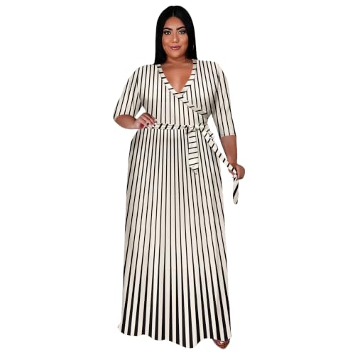 Image of Runwind Plus Size Dresses for Women Floral Maxi Dress Flowy 3 /4 Sleeve with Belt