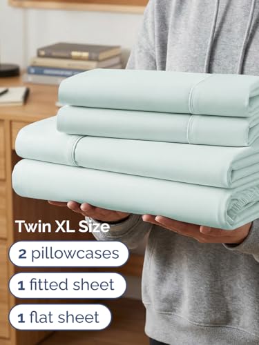 Image of Extra Deep Twin XL Sheet Set - 4 Piece Breathable Cooling Sheets - Ice Blue | Hotel Luxury Bed Sheets Set, Easy & Secure Fit, Ultra-Soft, Wrinkle & Fade Free, Comfy Sheets Set with Extra Deep Pockets