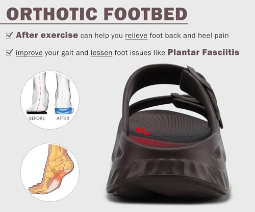 Image of KuaiLu Womens Recovery Sandals With Comfortable Plantar Fasciitis Arch Support, Orthotic Adjustable Thick Cushion Sport Slides Reduces Stress on Feet, Joints & Back Post-Exercise