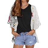 joo meryer Women Kimono Cardigan Starry Night Print Half Sleeve Chiffon Cover Ups,Polynesian Hibiscus Flower,L