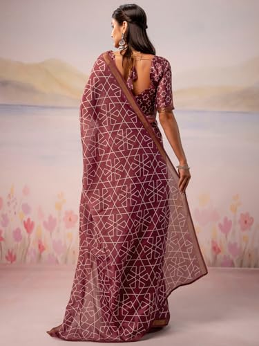 Image of Satrani Women's Silk Printed Ready To Wear Saree with Unstitched Blouse Piece