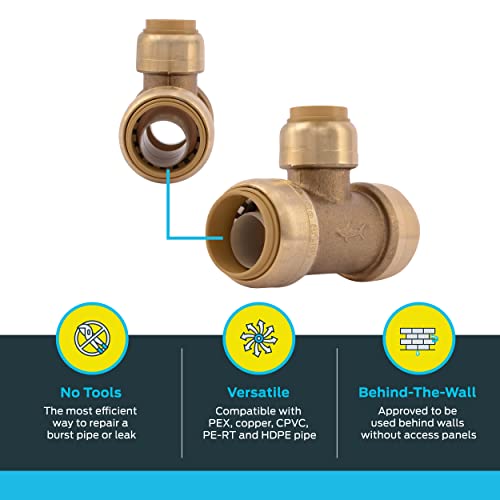 Sharkbite 3/4 Inch X 3/4 Inch X 1/2 Inch Reducing Tee, Pack Of 6, Push To Connect Brass Plumbing Fitting, Pex Pipe, Copper, Cpvc, Pe-Rt, Hdpe, U412Lf #TOP2