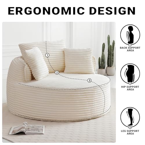 Sillón redondo mullido beige cómodo miniatura 6