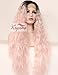 K'ryssma Baby Pink Lace Front Wigs Ombre Long Curly Synthetic Wig with Black Roots Middle Part Heat Resistant Light Pink Wig for Women 24 inches