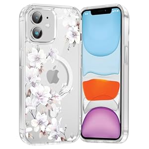 Saqmkil Handyhülle Magnetische für iPhone 12 Mini 5, 4" Hülle, Kompatibel mit MagSafe, Durchsichtig Aesthetic Muster Blumen Mädchen Case, Transparent Weich Silikon TPU Stoßfeste Schutzhülle Cover, 05