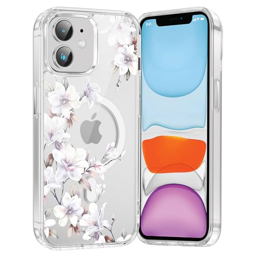 Saqmkil Handyhülle Magnetische für iPhone 12 Mini 5 4 Hülle Kompatibel mit MagSafe Durchsichtig Aesthetic Muster Blumen Mädchen Case Transparent Weich Silikon TPU Stoßfeste Schutzhülle Cover 05