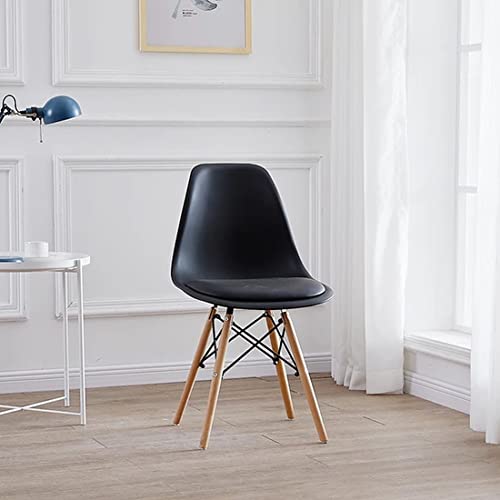 Image of Set of 4 Modern Style Mid Century Modern Dinning Room Cafe Hotel Office Wooden Legs Chair (Black with Cushion)