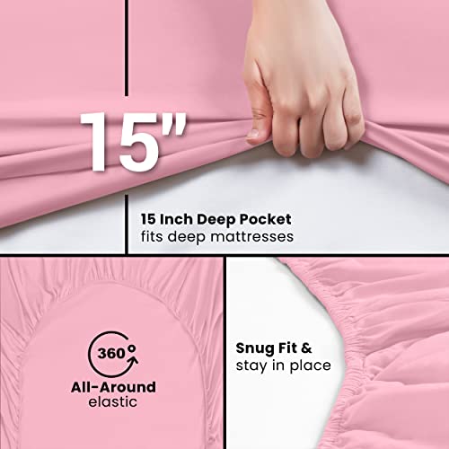 Image of Utopia Bedding Queen Fitted Sheet - Bottom Sheet - Deep Pocket - Soft Microfiber - Shrinkage and Fade Resistant - Easy Care -1 Fitted Sheet Only (Pink)