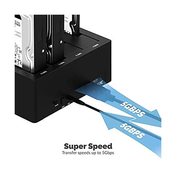 SABRENT 4 Bay SSD/HDD 2,5/3,5 Zoll Docking Station, festplatten gehäuse, USB 3.2x1 offline Klonstation, sata auf USB Enclosure + Netzteil, 4 extern Adapter case mit 1.8m Kabel, Werkzeuglose – Bild 7
