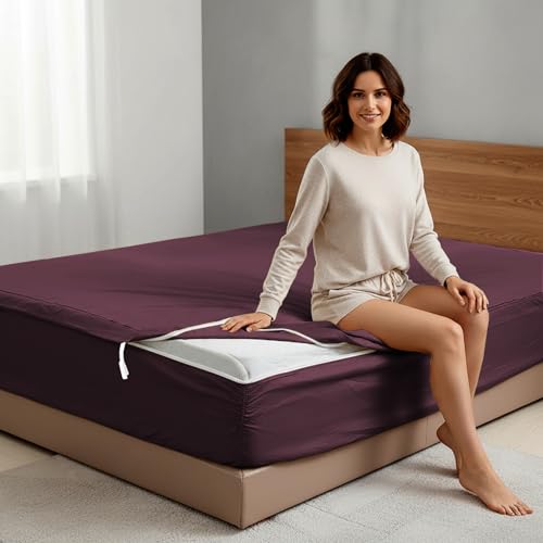 Zipper Fitted Sheet King-1 Base 16"+ 2 Zip On Sheets Cotton Plum