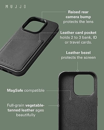 Mujjo Leather Wallet Phone Case - Fits iPhone 15 Pro - MagSafe Compatible - Premium European Leather Case with Card Pocket - Enhanced Phone & Camera Lens Protection - Crafted with Recycled Materials2