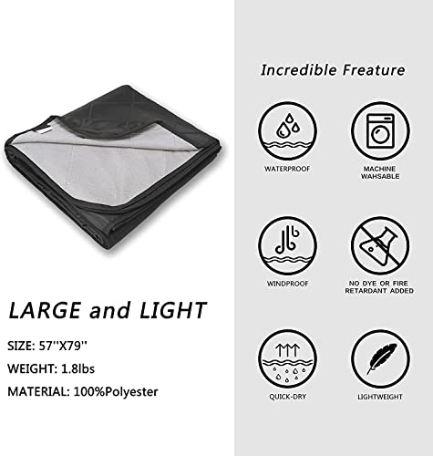 ACUSHLA wasserdichte Fleece-Decke, Campingdecke für kaltes Wetter, Outdoor, Strand, Picknick, Stadion, Fußball, Auto, isoliert, Winddicht, sandfest und maschinenwaschbar, 145x 200 cm, Grau