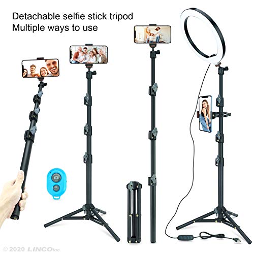 Image of LINCO Lincostore Studio Lighting 10 inch Selfie Ring Light with Tripod Stand & Phone Holder with Bluetooth Remote for Live Stream /Makeup, Dimmable Led Camera Ringlight for Video Shooting /Photo AM277