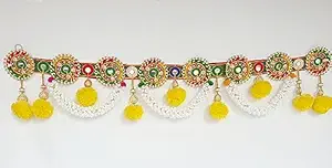 SHREEJI Handicraft Round Embroidery Work and Pom Pom $ Mogra Flower Toran Traditional Decoration Hanging/Bandarwal/Toran for Door 38