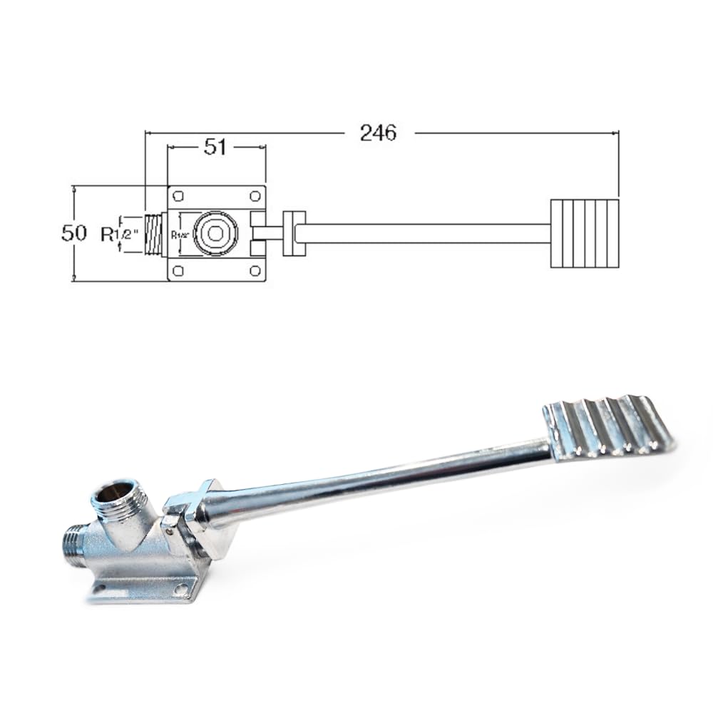 Pedal de Agua de 1 Vía con Palanca Abatible – Válvula Mecánica de Accionamiento por Pie para Lavabos, cocinas, laboratorios, hostelería y Uso Profesional