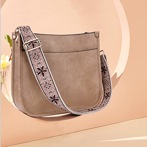HKCLUF Crossbody Bags for Women Trendy Vegan Leather Hobo Handbags With 2PCS Adjustable Guitar Strap Shoulder Bucket Bags