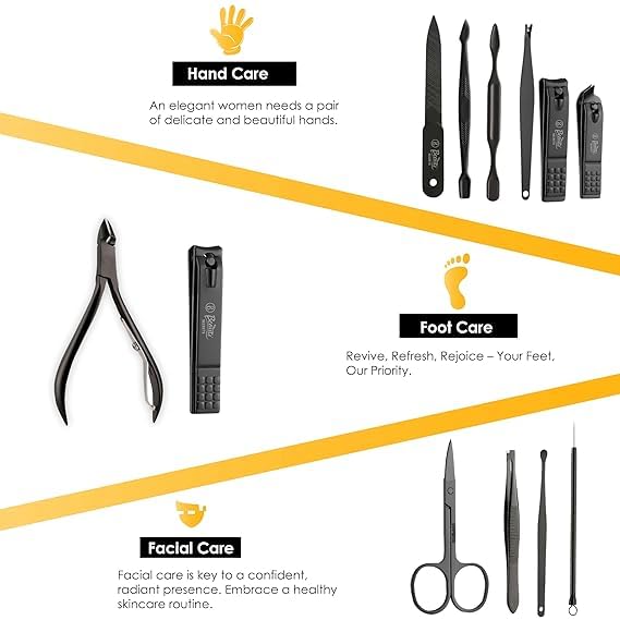 BLUE CRANE Essentials Manicure Set Nail Clippers, Stainless Steel Nail Scissors Grooming Kit, Acne needle, Blackhead Tool Leather Travel Case (Yellow) 2