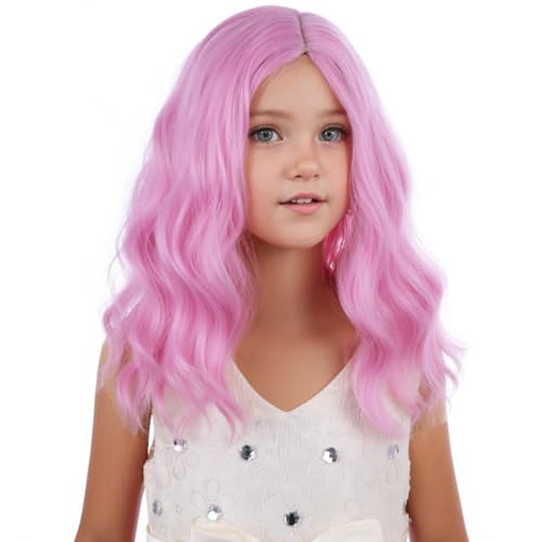 Image of PATTNIUM Kids Light Pink Wig Girls Short Wavy Pink Bob Wig Heat Resistant Synthetic Hair Wigs for Cosplay Party