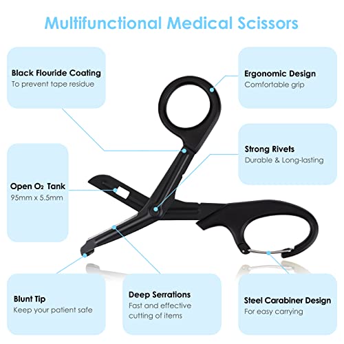 Movoca Medical Scissors With Carabiner - 7.5" Bandage Scissors Trauma Shears, Fluoride Coated Non-Stick Blades Stainless Steel Emt Shears For Doctor, Nurses, Nursing Students, Emt, Ems #TOP1