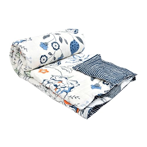 Image of BLOCKS OF INDIA Hand Block Printed Cotton King Size Quilt /Rajai | Blue Anar JAAL