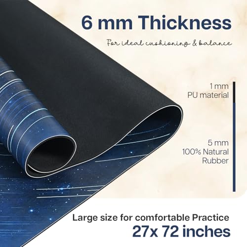 Image of WiseLife PU Natural Rubber Yoga Mat | XL & Extra Wide | Anti-Skid & Slip-Resistant | with Carry Strap - Perfect for Yoga & Workouts (Night Sky-6MM)