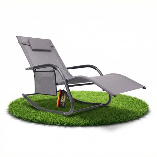 ALBATROS Gartenliege wetterfest C-Form | Relaxliege & Schaukelstuhl Outdoor | Schwungliege mit Kopfkissen & Seitentasche | Gartenstuhl & Sonnenliege bis 160kg | Balkonmöbel grau