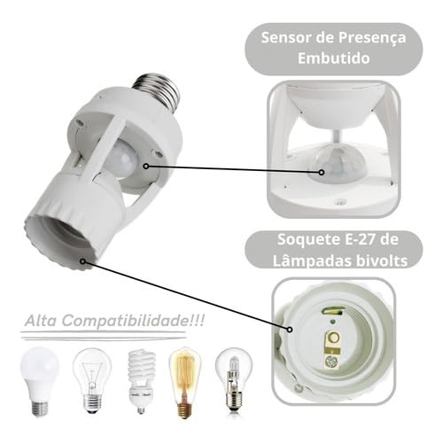 Anvilux Kit 4 Sensores de Presença Fotocélula para Lâmpada LED Alto Brilho Soquete E27