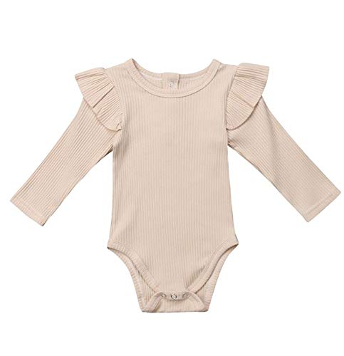 Emmababy Newborn Baby Girl Romper Long Sleeve Ruffles Long Sleeve Bodysuit Jumpsuit Outfit Winter Pajamas Clothes (0-3M, Nude)