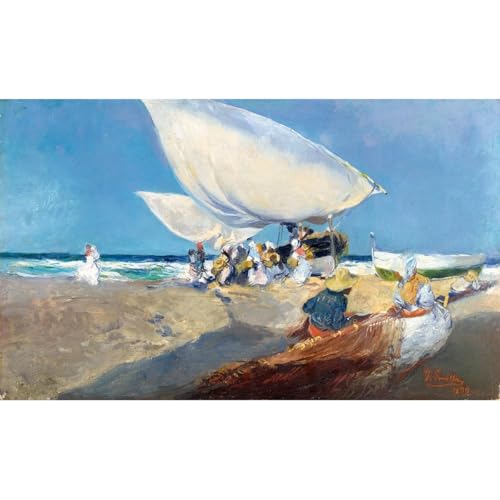 ARTICULOZY Joaquin Sorolla y Bastida - Arreglando las redes - lona laminado de 24 x 32 pulgadas para decoración de pared