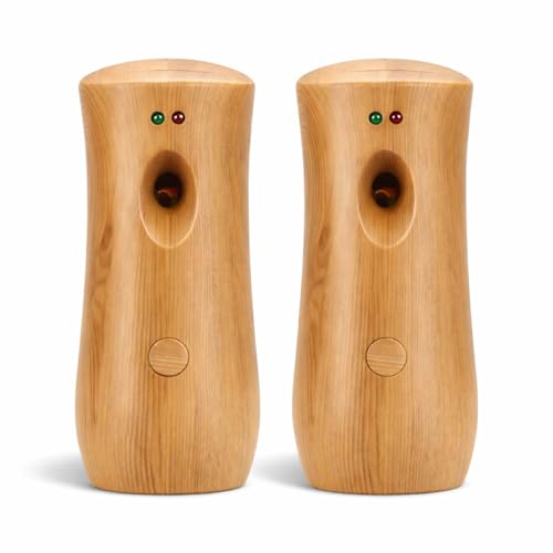 YPTTOZISY Automatic Air Freshener Spray Dispenser (2-Pack) Wall Mounted or Free Standing, Commercial and Home Use, Multiple Time Scent/Mist Release Settings for Room/Restroom Sprayer (Wood1101)
