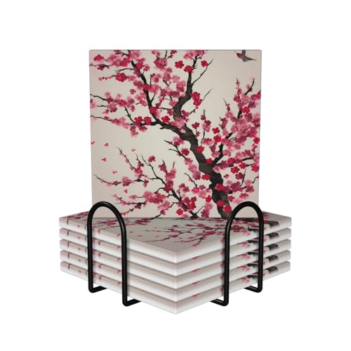 Dessous de verre absorbants en céramique et liège | Lot de 6 avec support - 2