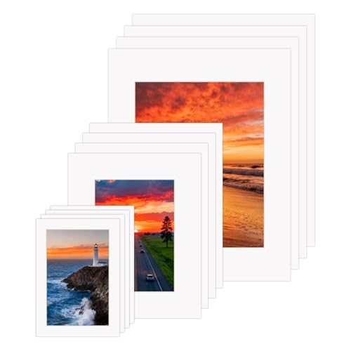 ZBEIVAN 12 Sets White Picture Mats with Core Bevel Cut Frame Mattes for Pictures (5x7 8x10 11x14 Inches)
